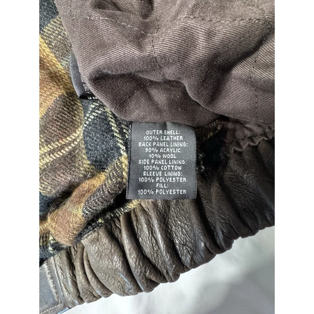 VTG 80s RARE St Johns Bay Brown Leather Jacket XL Flannel‎ Blanket Lined RN93677